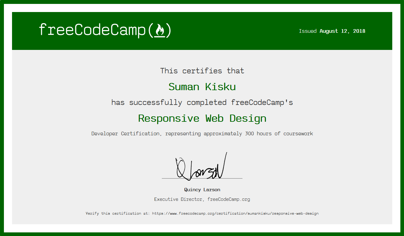 Responsive Web Design Certificate for Suman Kisku